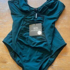 JETS by Jessika Allen sz 6 cup E-F Contour Underwire Swimsuit 1 pc Jungle Green